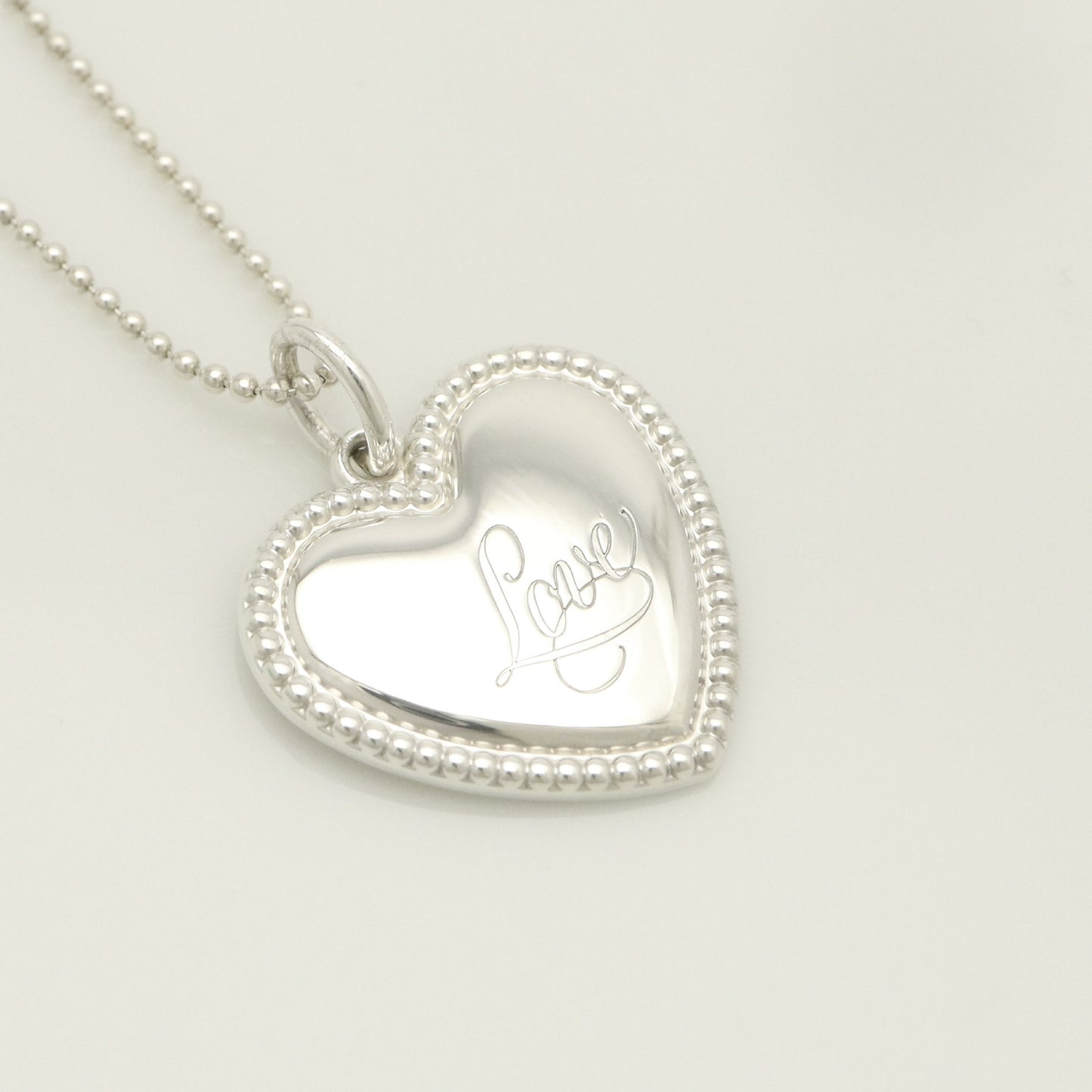 Tiffany & Co. LOVE Heart Bead Edge Necklace Pendant, 925 Sterling Silver, 7.48g