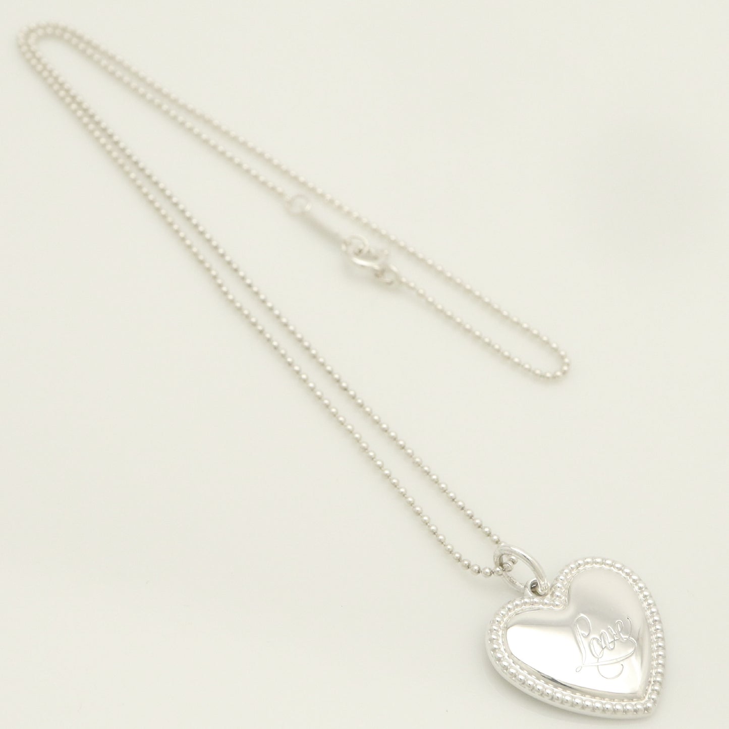 Tiffany & Co. LOVE Heart Bead Edge Necklace Pendant, 925 Sterling Silver, 7.48g