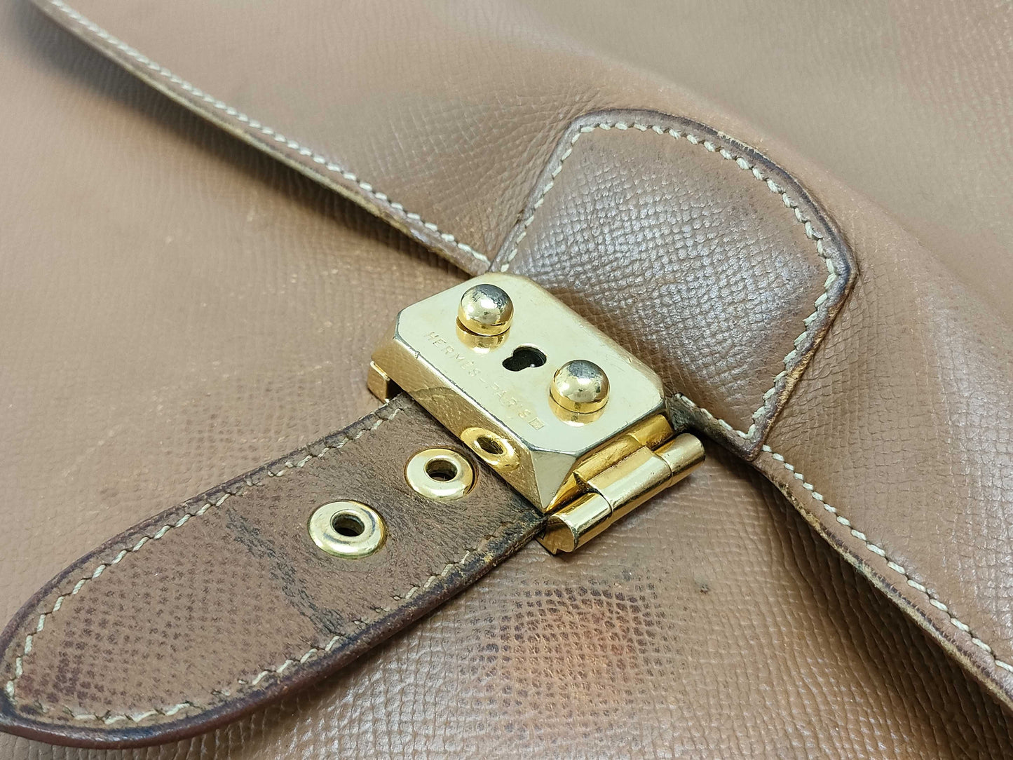 HERMES Sac A Depeche Gold Engraved Business Bag with G Hardware