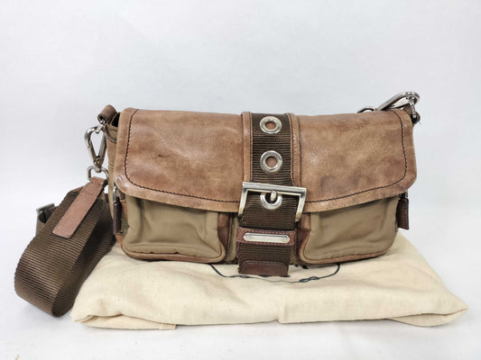 PRADA nylon Coach handbag with brown leather shoulder bag
