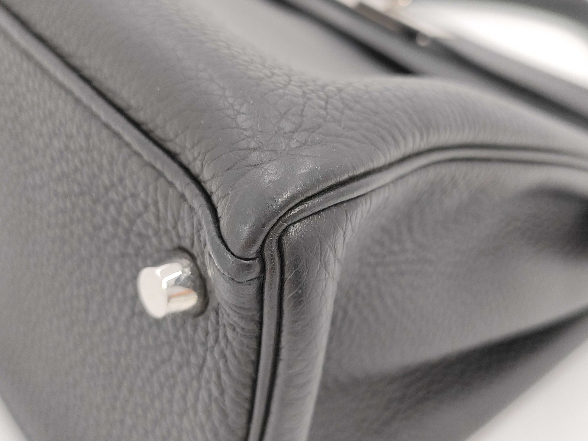 HERMES Kelly 32 A Stamped Togo Noir Silver Hardware Handbag