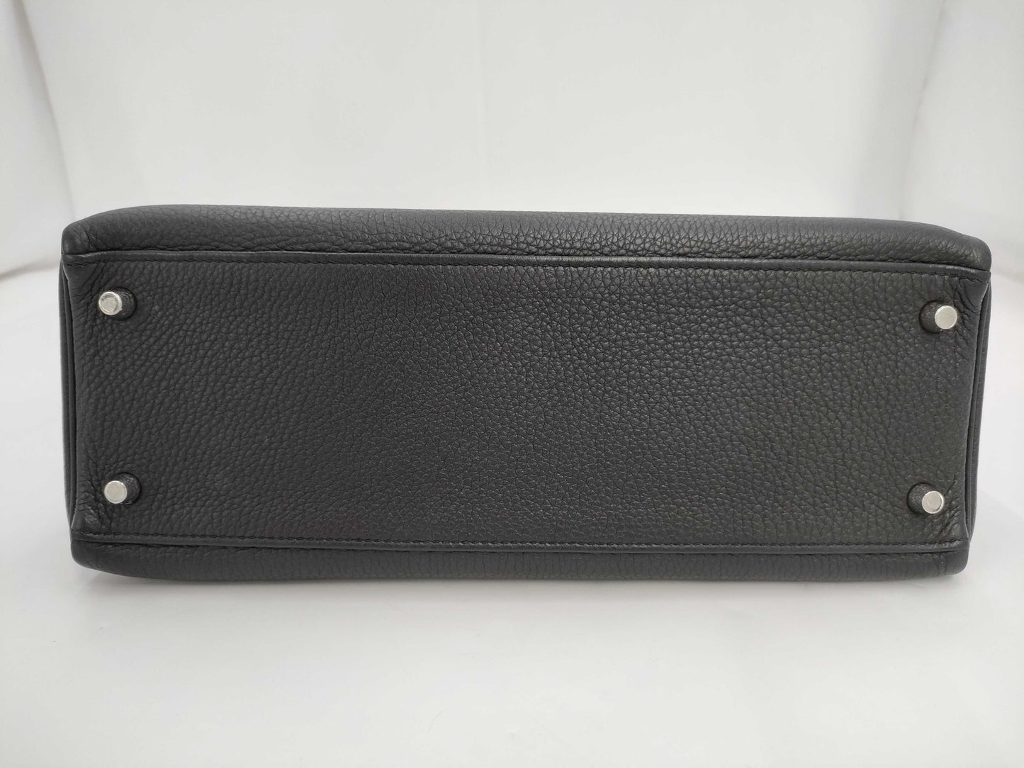 HERMES Kelly 32 A Stamped Togo Noir Silver Hardware Handbag
