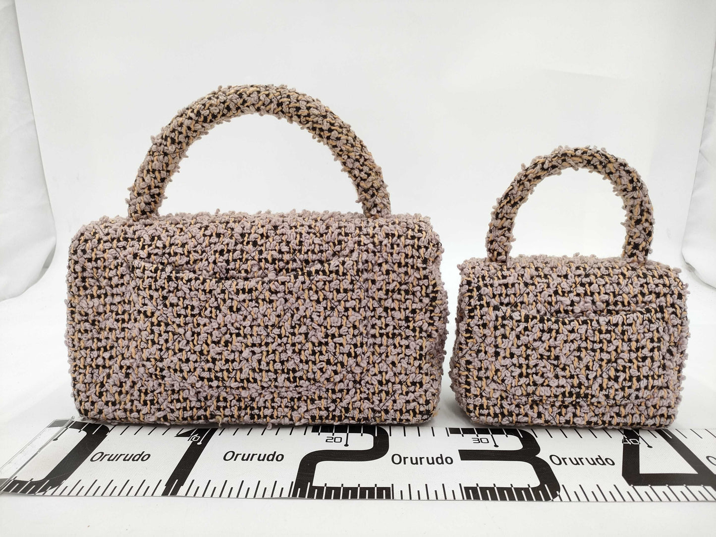 CHANEL Matelasse Tweed Parent-Child Bag in Purple and Beige with GD Hardware, No. 3 Handbag