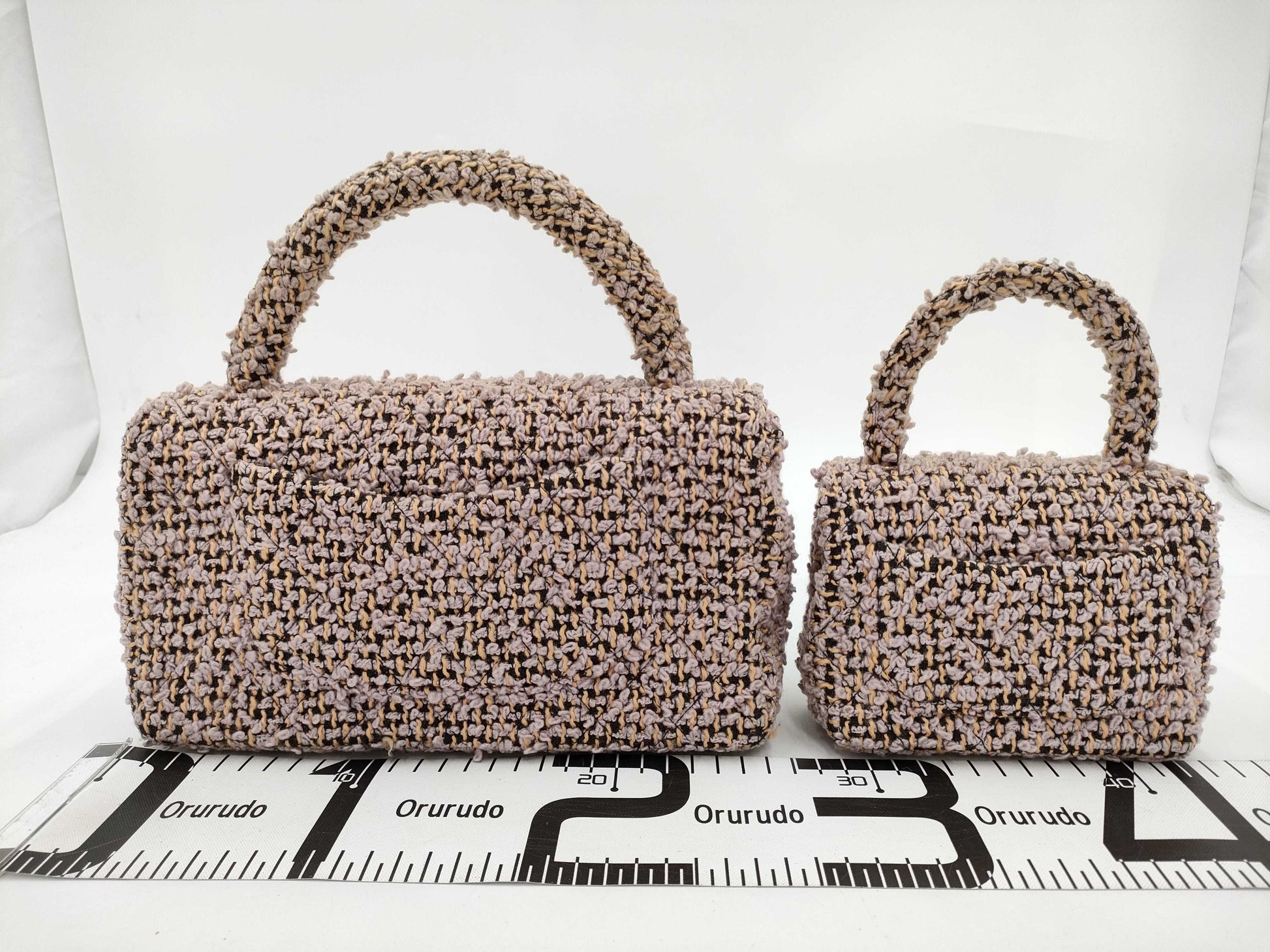 CHANEL Matelasse Tweed Parent-Child Bag in Purple and Beige with GD Hardware, No. 3 Handbag