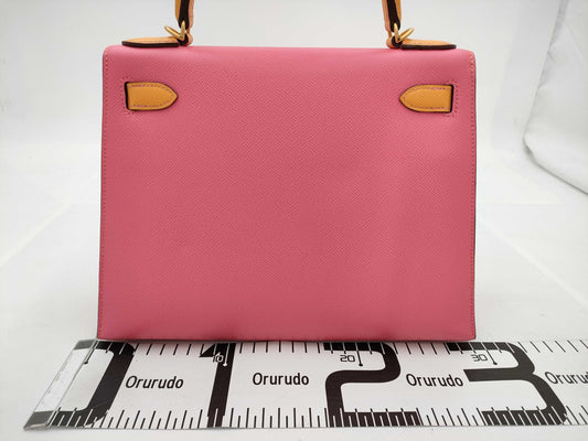 HERMES Kelly 28 Serie Personal Order Epsom Leather Rose Azalee Jaune D'or with Matte Gold Hardware and C Stamp