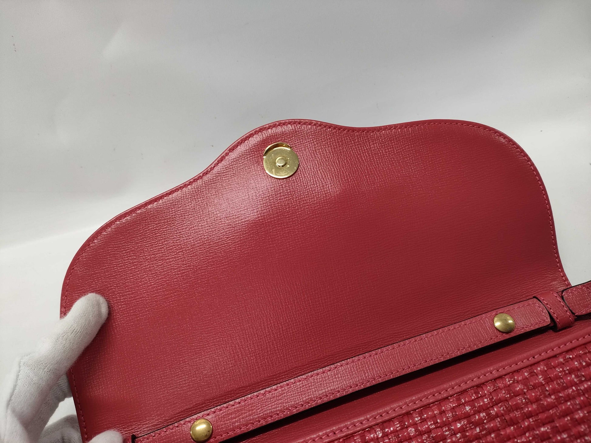 GUCCI Horsebit Straw Leather Red 655667 Chain Shoulder Bag