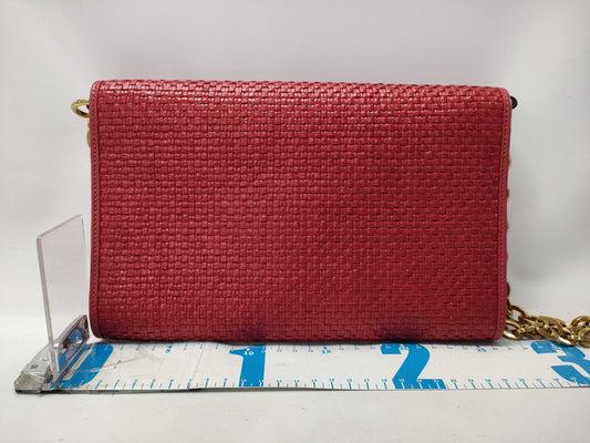 GUCCI Horsebit Straw Leather Red 655667 Chain Shoulder Bag