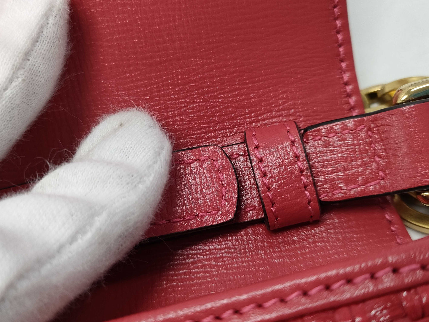 GUCCI Horsebit Straw Leather Red 655667 Chain Shoulder Bag