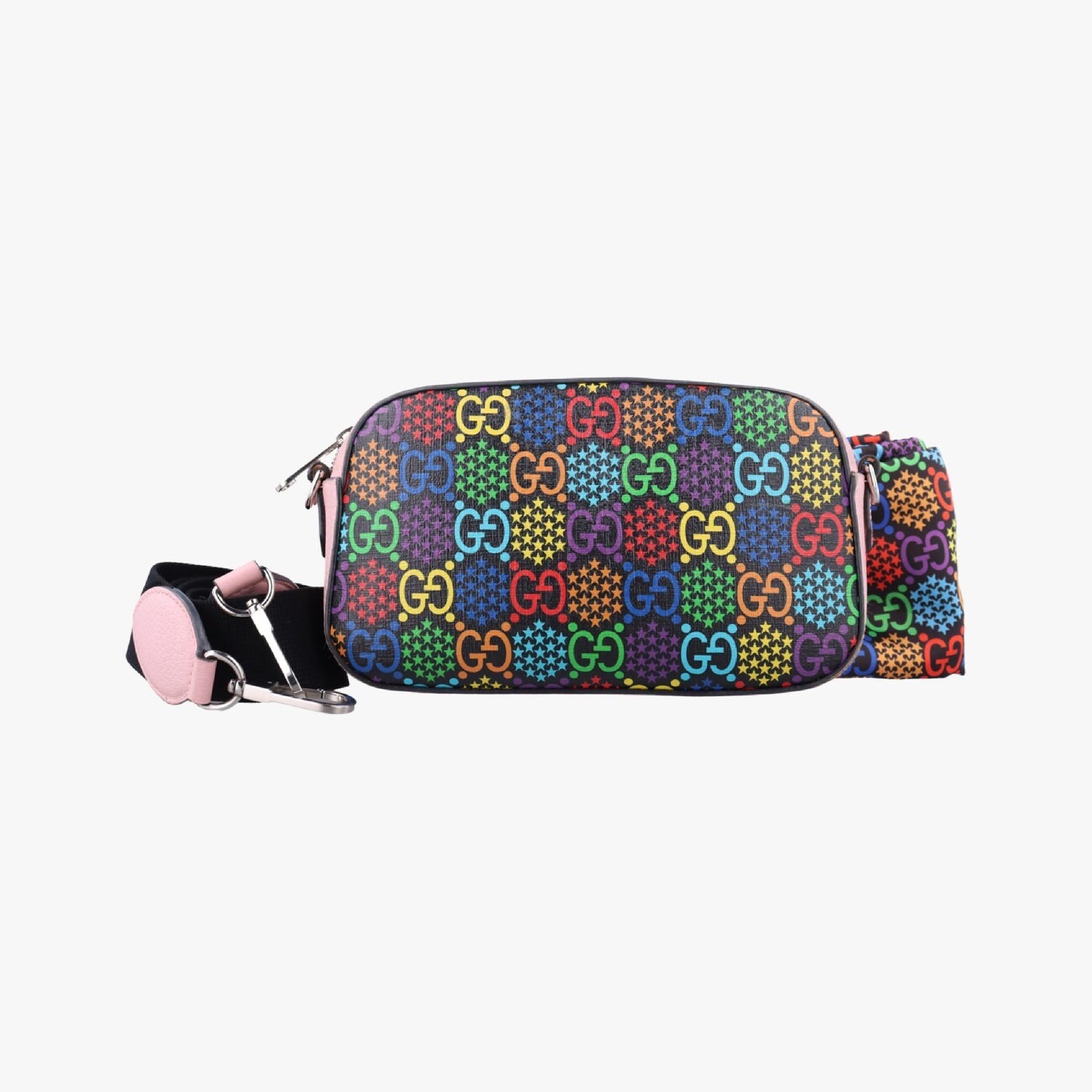 GUCCI GG Psychedelic Small Shoulder Bag in Black, Pink, and Multicolor PVC Coated Canvas