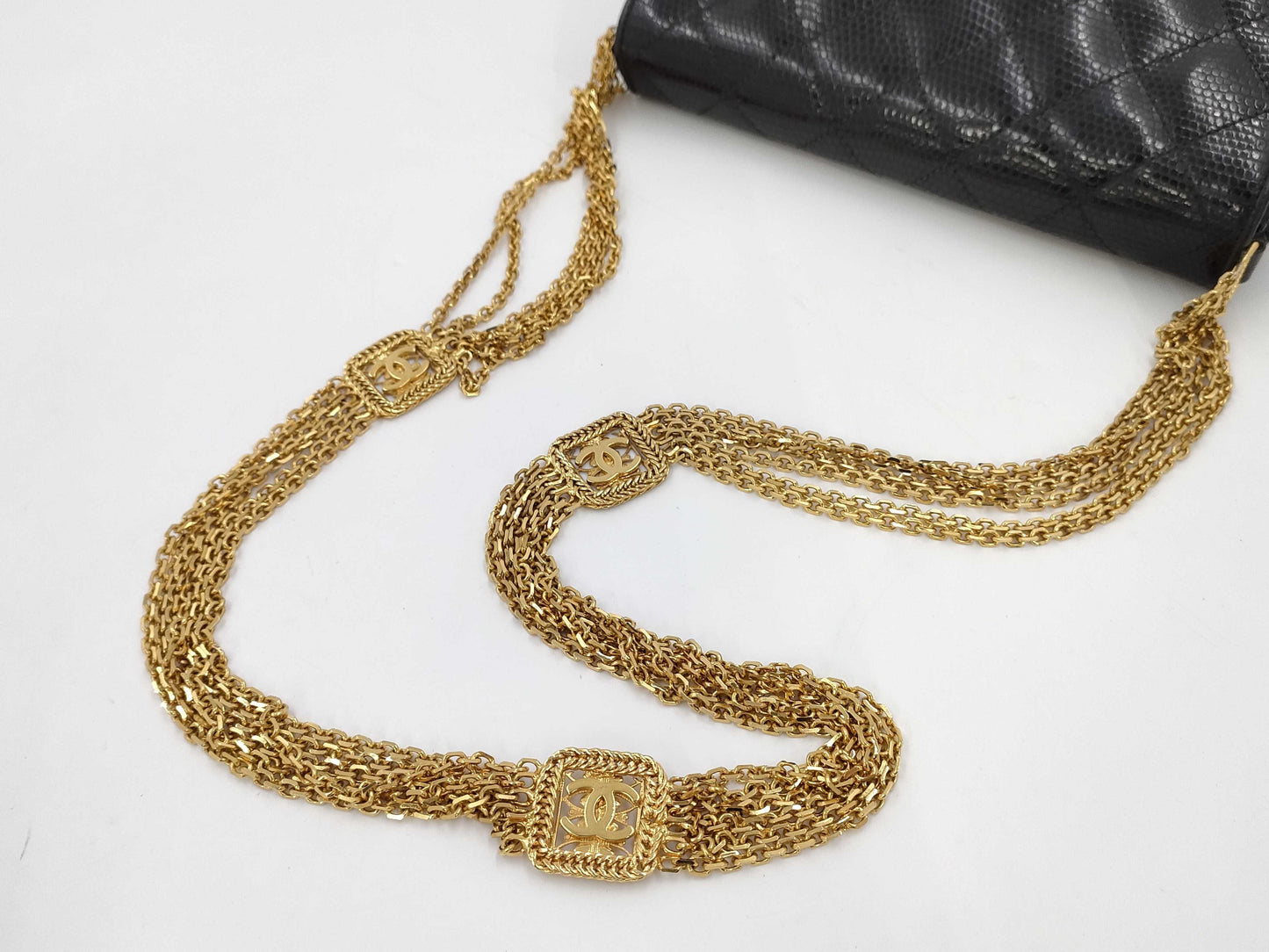 CHANEL Lizard Black Shoulder Bag