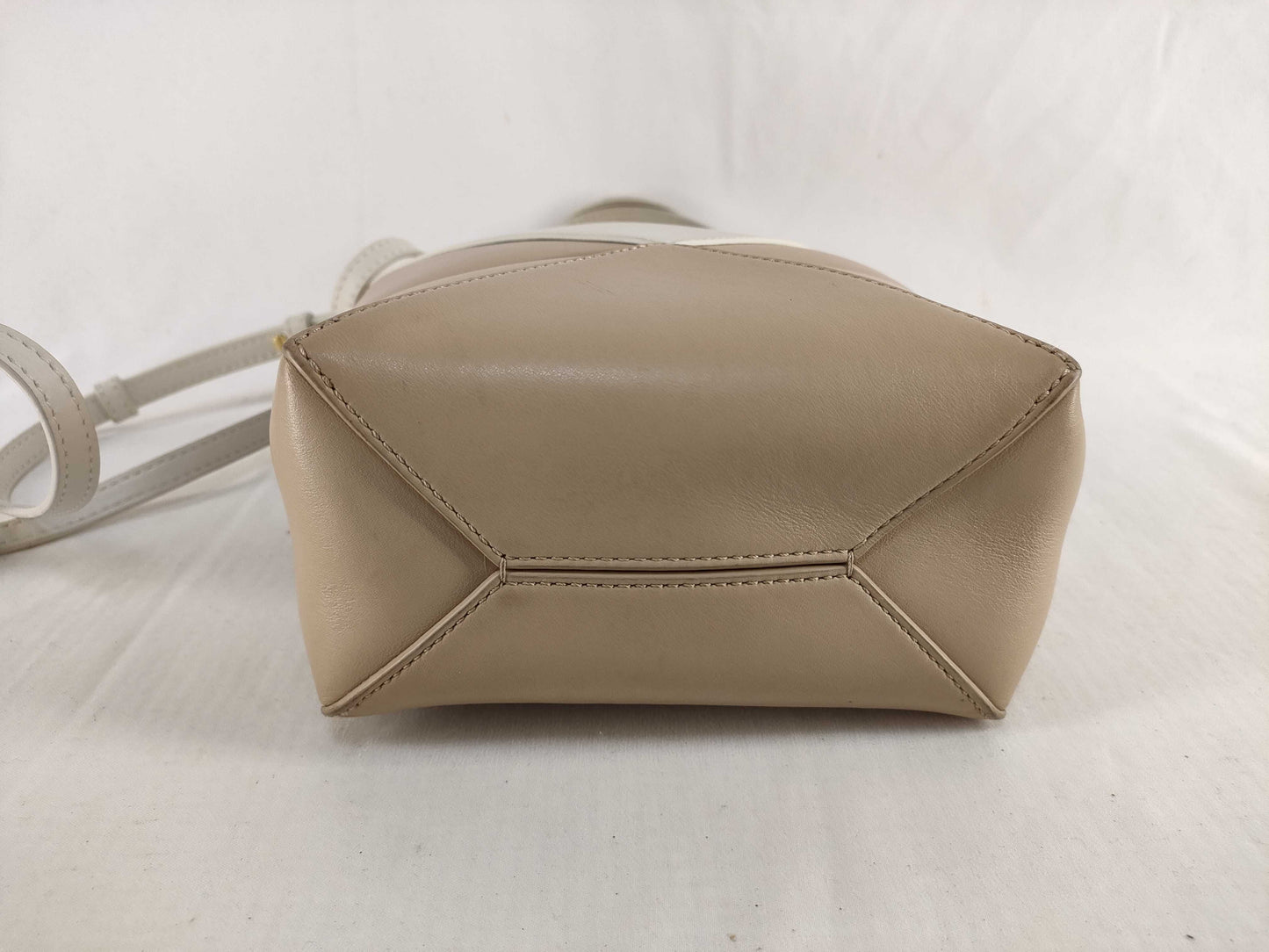 LOEWE Puzzle Fold Mini Tote Bag in Shiny Calfskin, White and Beige
