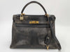 HERMES Kelly 32 Handbag with Inner Stitching, Double Engraved Box Calf Leather, and Gold Hardware