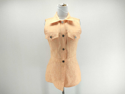 LOEWE All-Over Anagram Print Silver Button Sleeveless Jacket Size 38 Tops