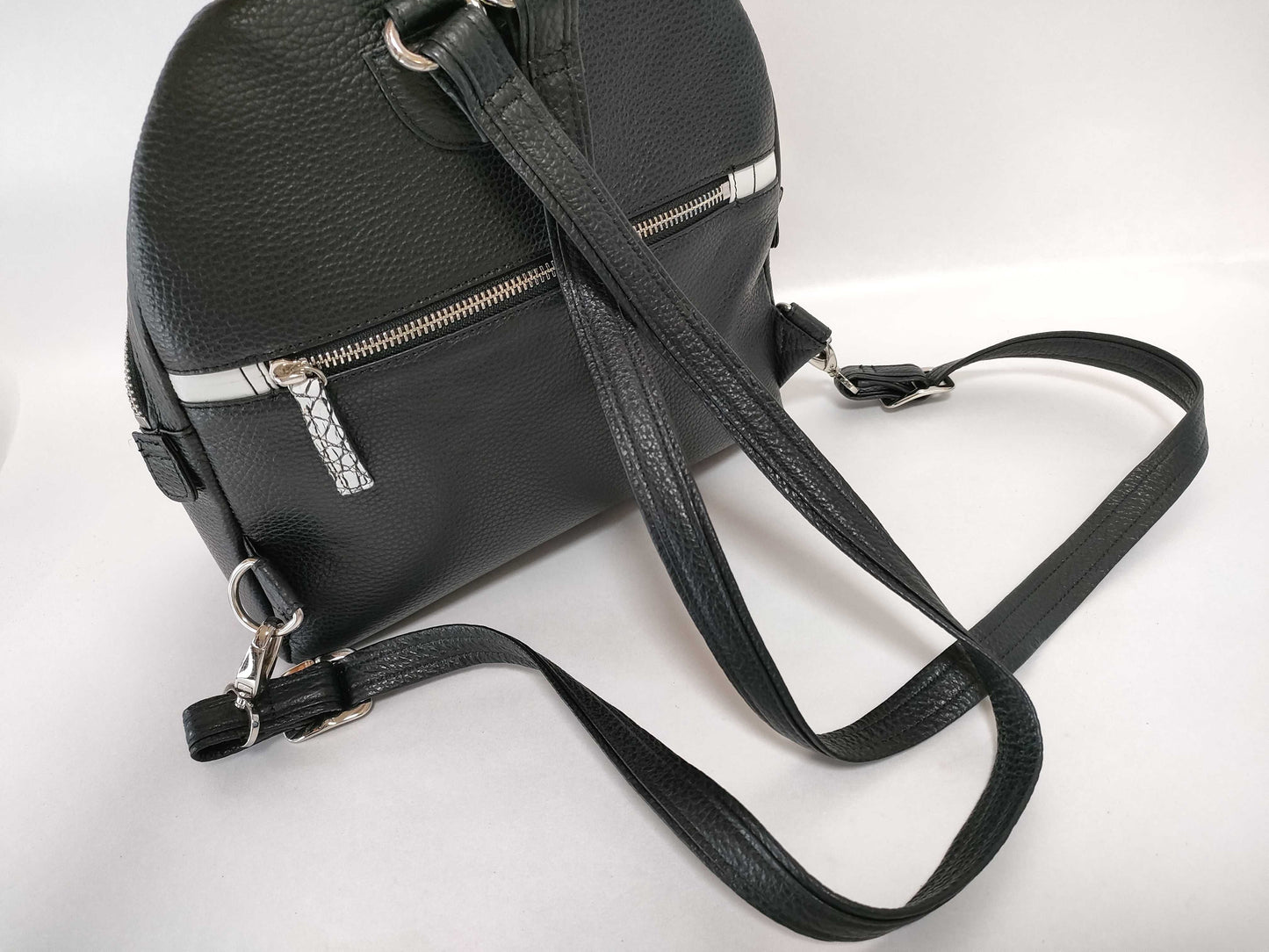 JRA Crocodile Leather Backpack/Backpack, Black/White, Dyed with Pouch
