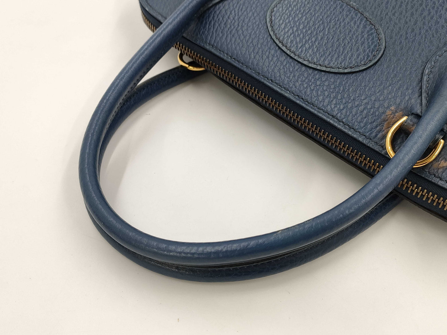 HERMES Bolide 31 Ardennes Handbag in Navy with Gold Hardware