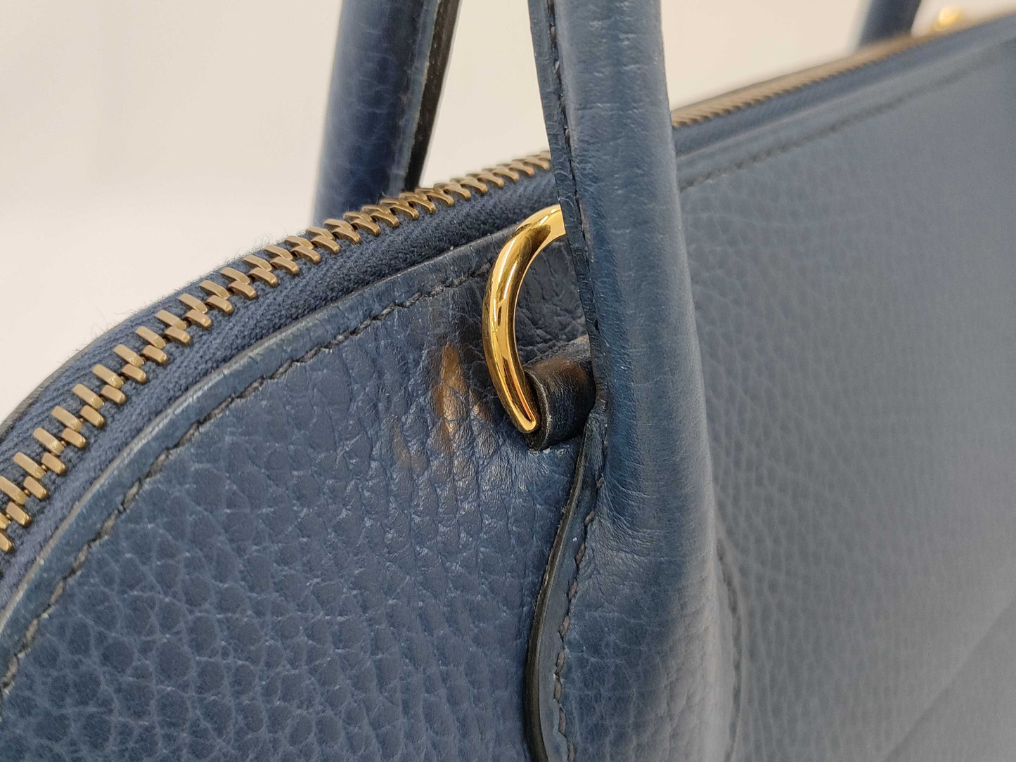 HERMES Bolide 31 Ardennes Handbag in Navy with Gold Hardware