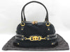 GUCCI Bamboo Boston Bag with Horsebit Pattern in Black Suede and Leather
