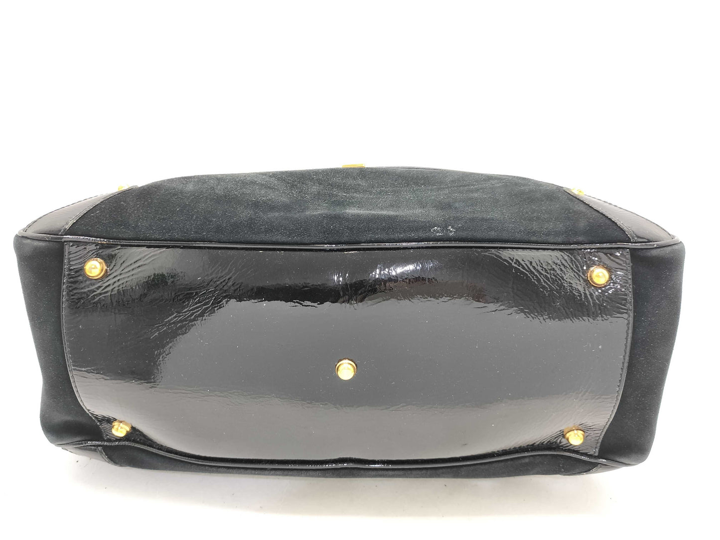 GUCCI Bamboo Boston Bag with Horsebit Pattern in Black Suede and Leather