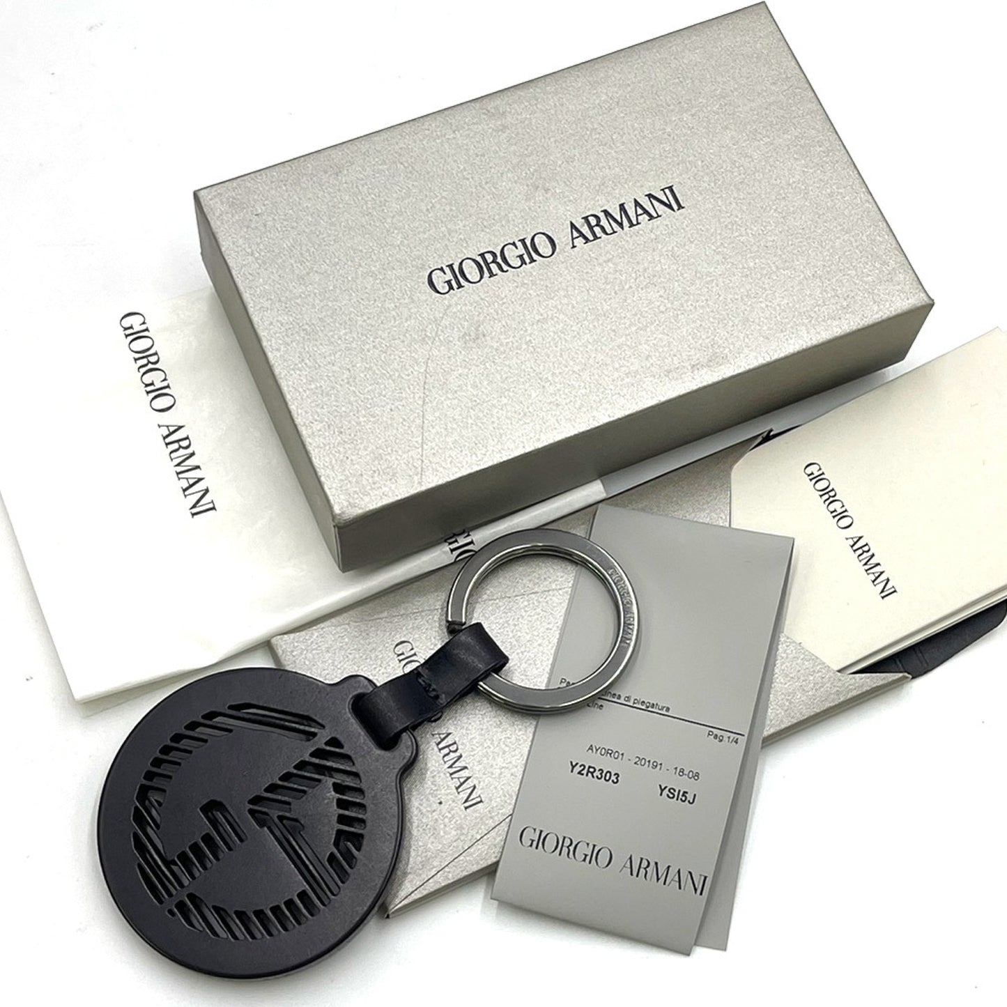 GIORGIO ARMANI Men's Key Ring with Logo and Bag Charm, Black, Y2R424