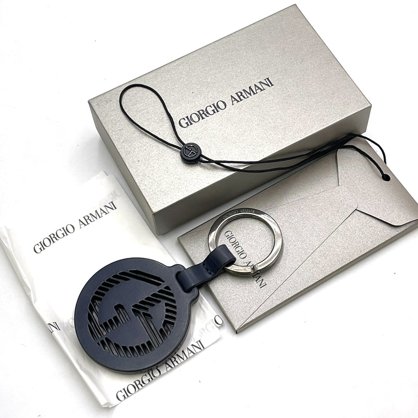 GIORGIO ARMANI Men's Key Ring, Logo Bag Charm, Dark Blue, Y2R424