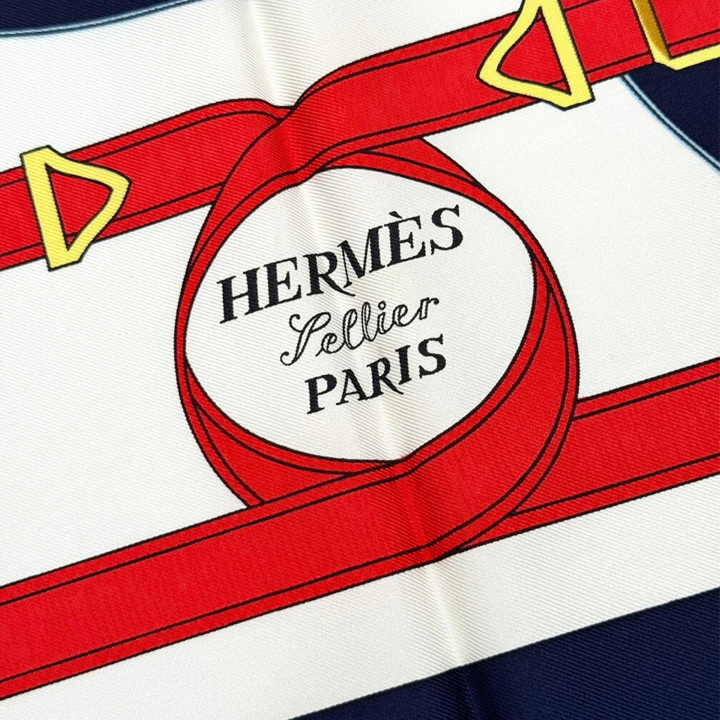 HERMES HERMES Carré 90cm 100% Silk Eperon d'Or Golden Spurs Navy White Women's Other Accessories