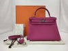 HERMES Kelly 28 C Stamp Togo Rose Purple Silver Hardware Handbag