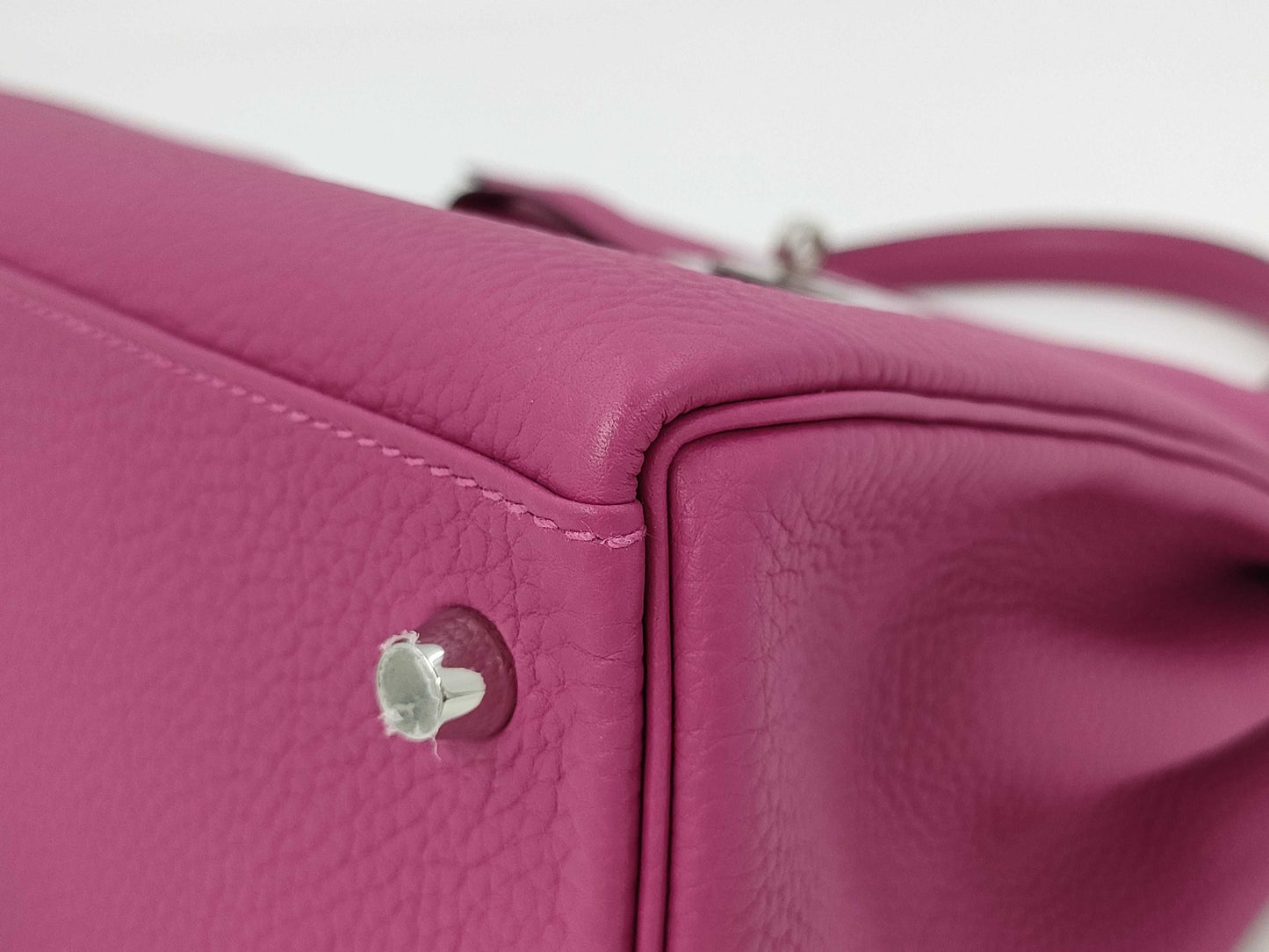 HERMES Kelly 28 C Stamp Togo Rose Purple Silver Hardware Handbag