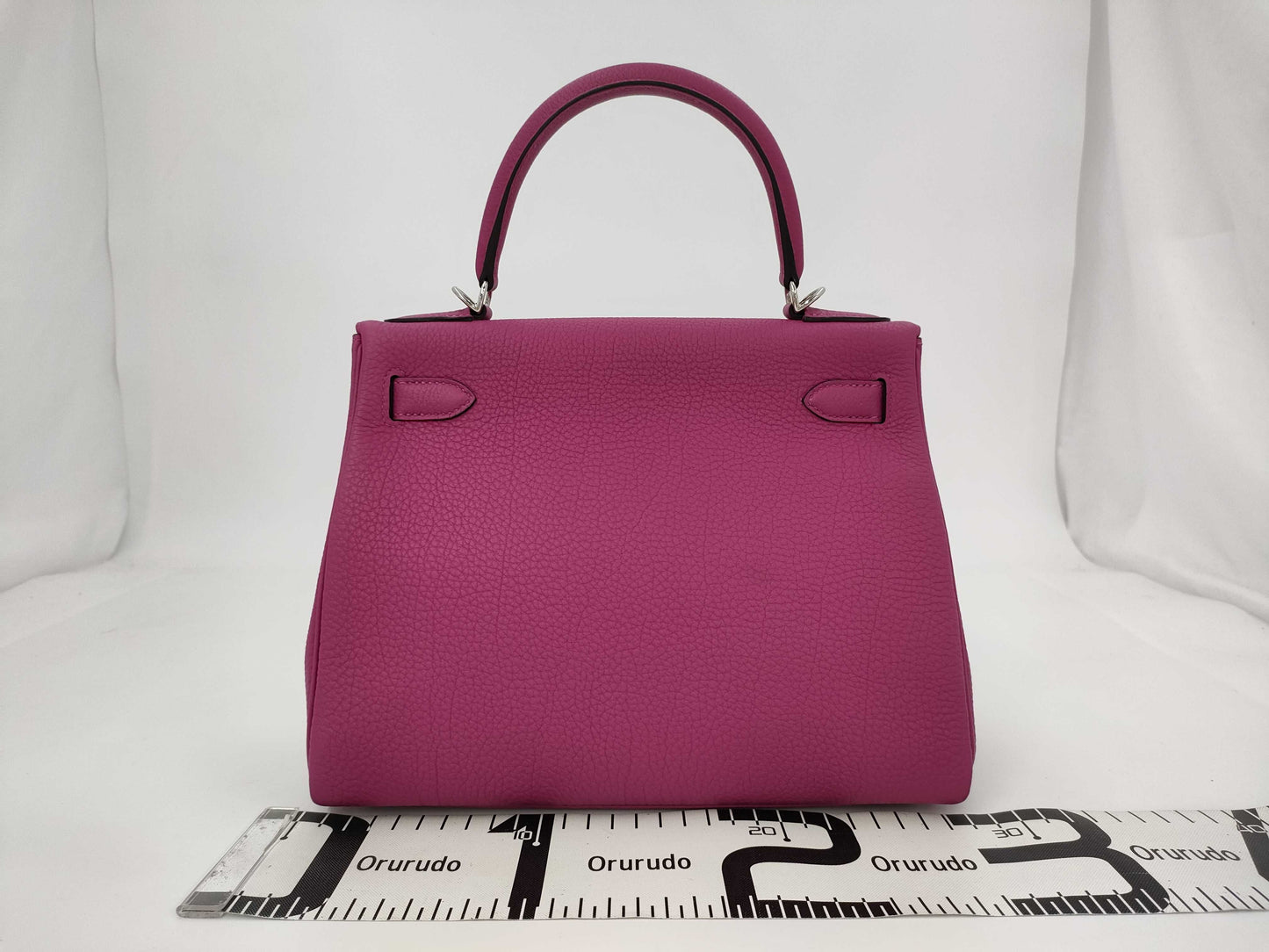 HERMES Kelly 28 C Stamp Togo Rose Purple Silver Hardware Handbag