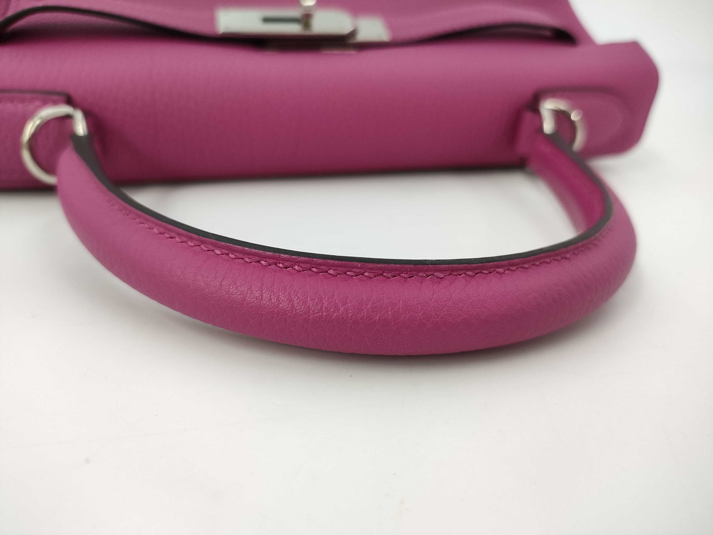 HERMES Kelly 28 C Stamp Togo Rose Purple Silver Hardware Handbag
