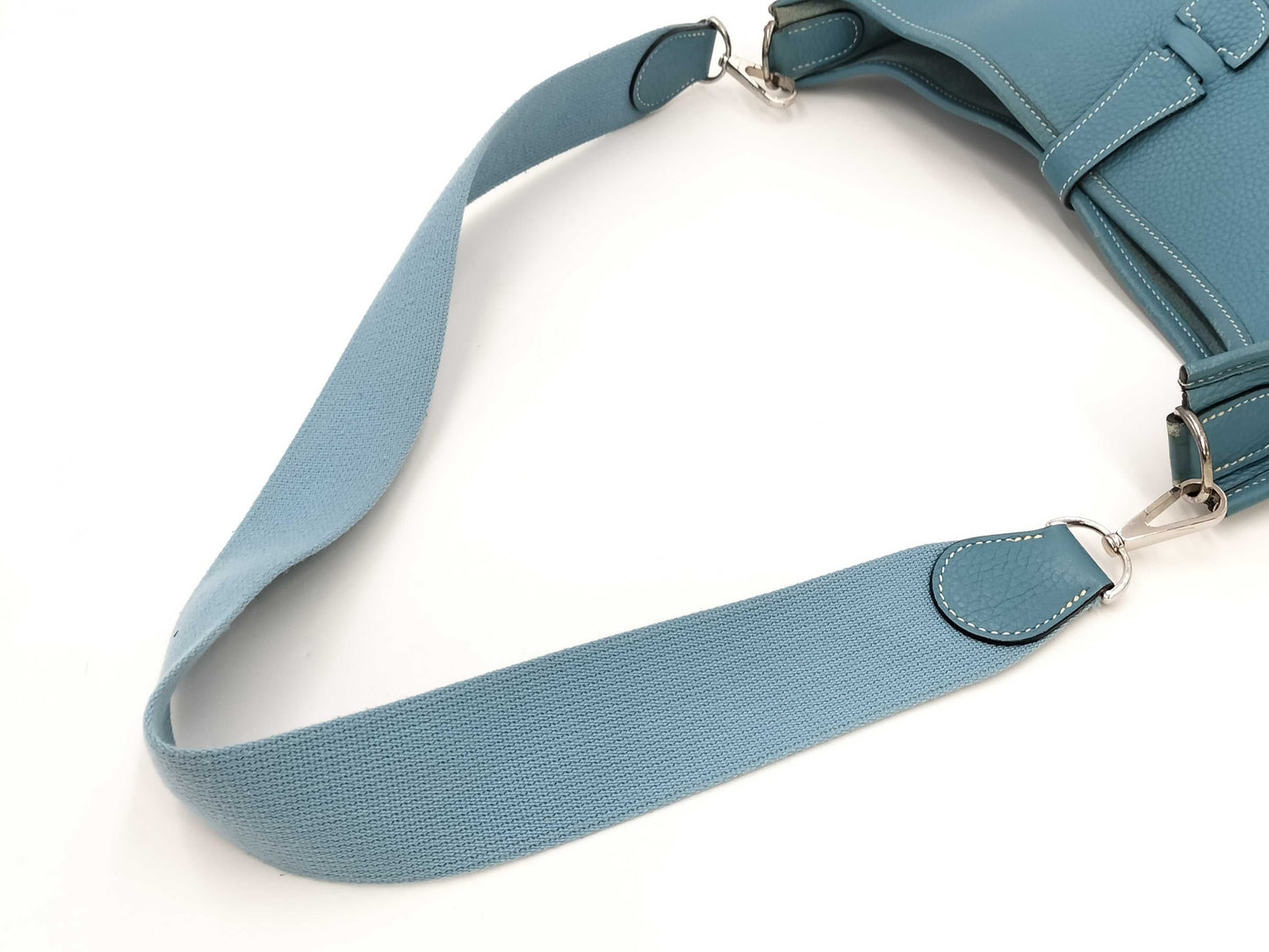 HERMES Evelyn GM Shoulder Bag in Taurillon/Blue Jean with Palladium Hardware and Dust Bag