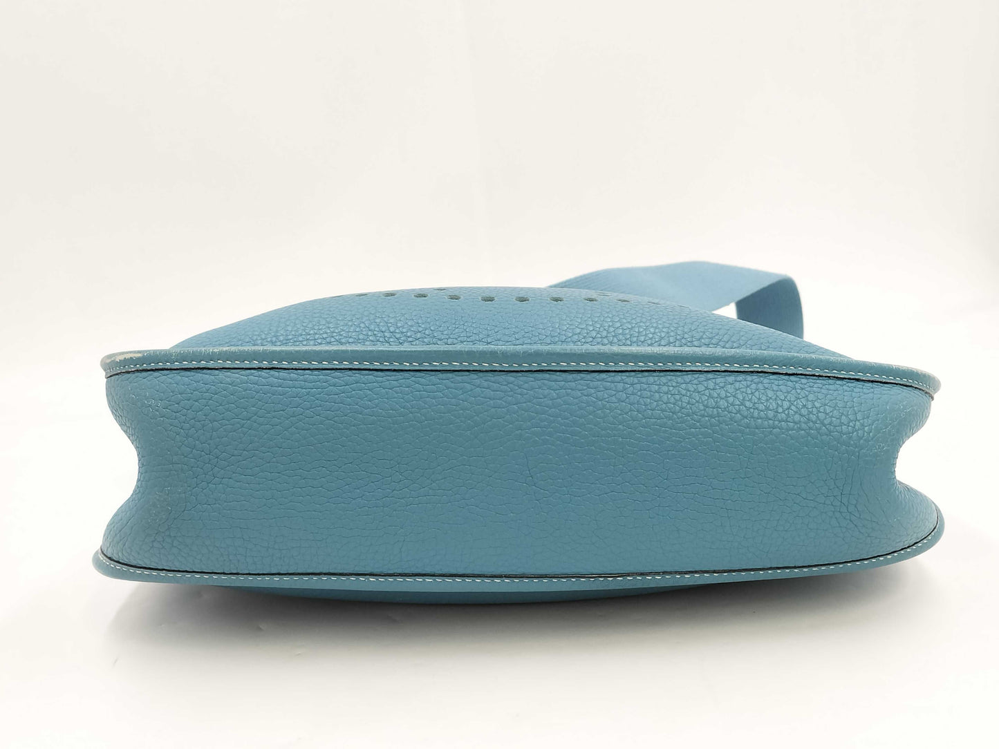 HERMES Evelyn GM Shoulder Bag in Taurillon/Blue Jean with Palladium Hardware and Dust Bag