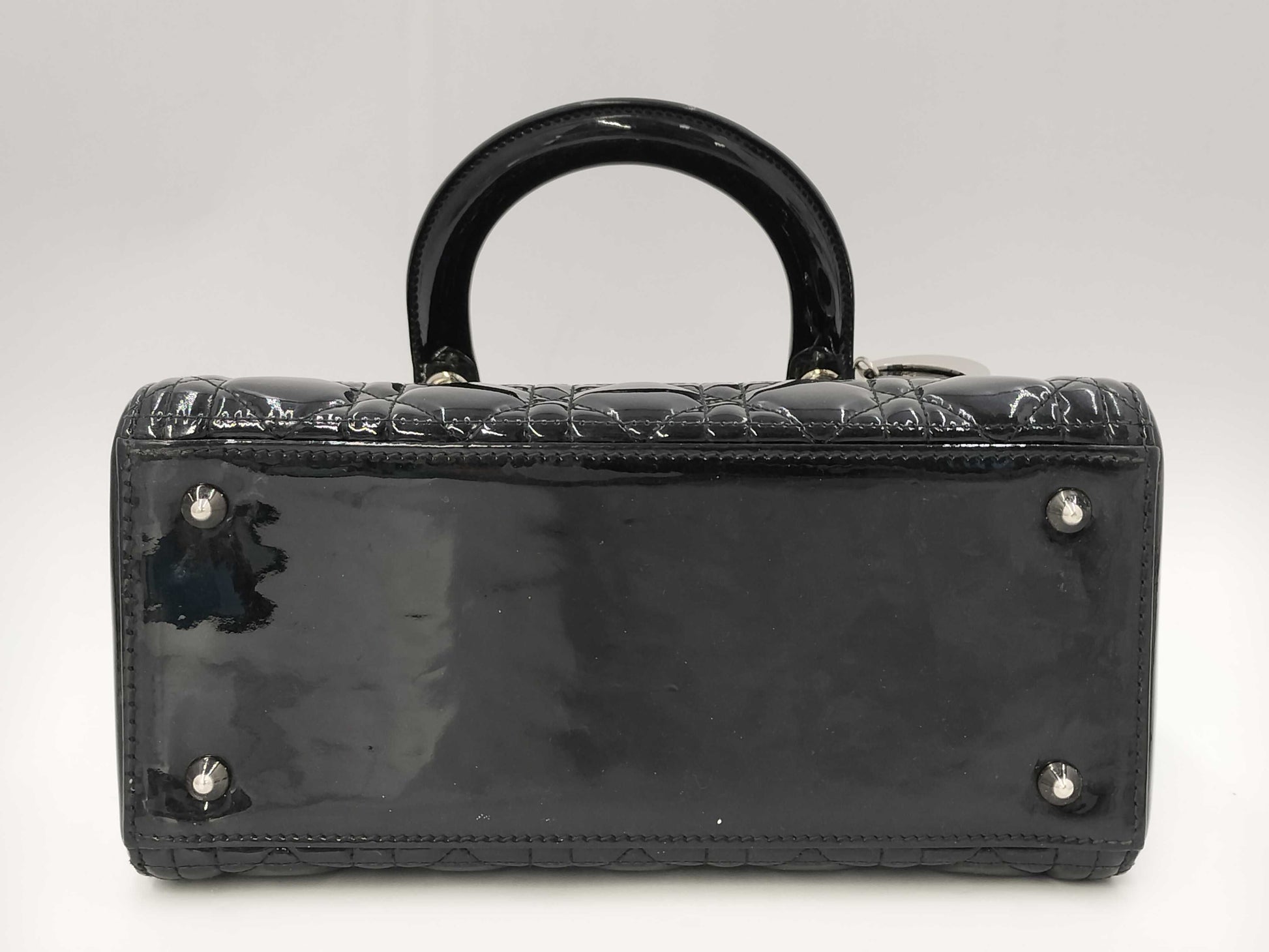 Dior Lady Dior Black Enamel Handbag
