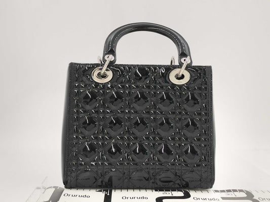 Dior Lady Dior Black Enamel Handbag