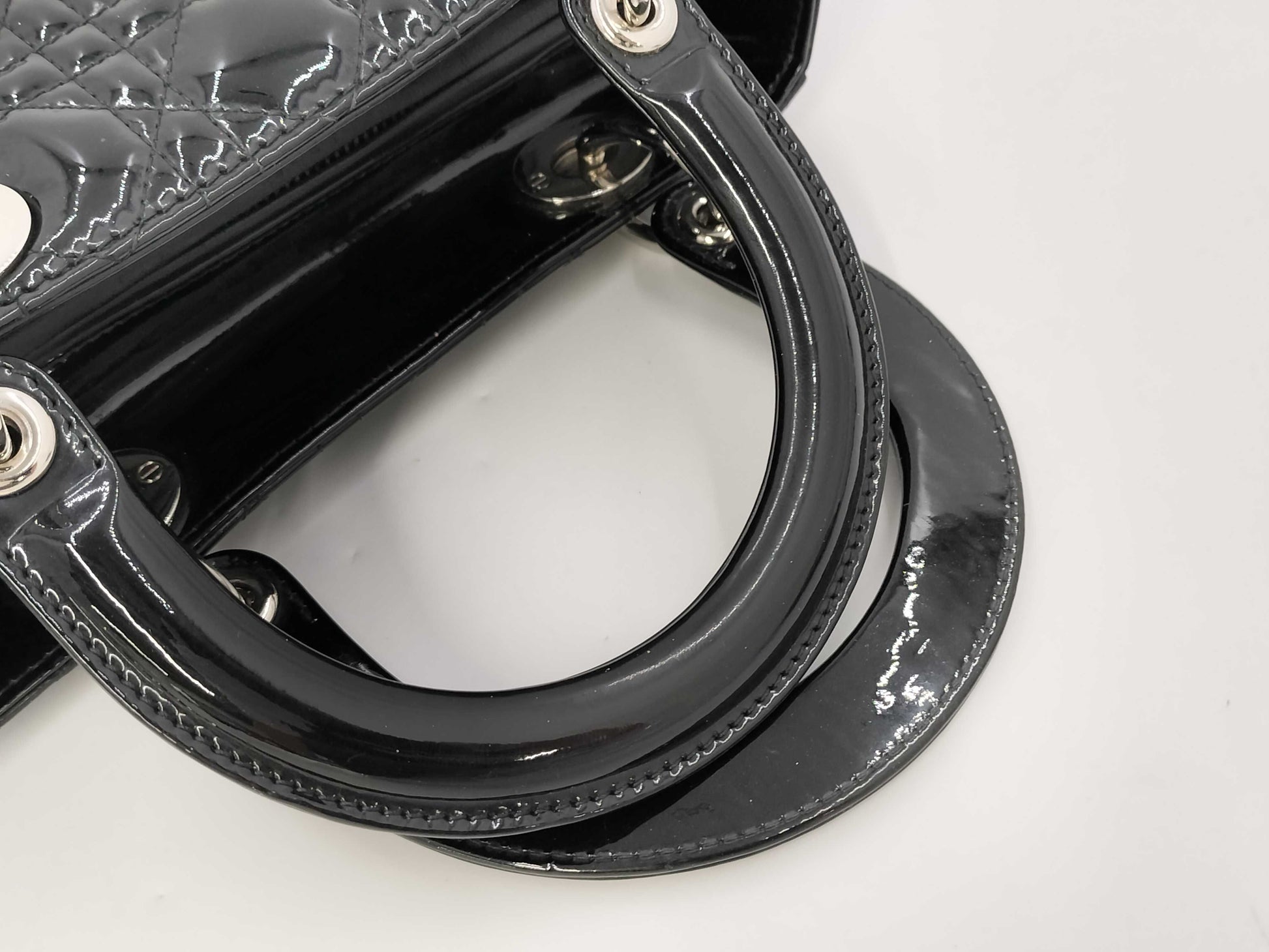 Dior Lady Dior Black Enamel Handbag
