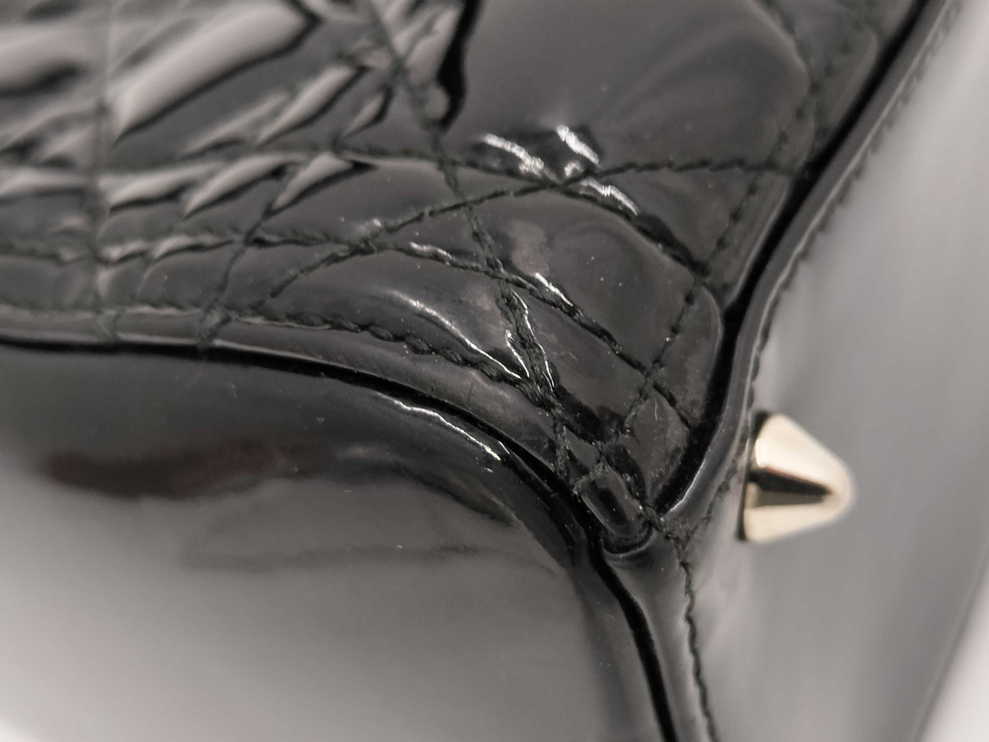 Dior Lady Dior Black Enamel Handbag