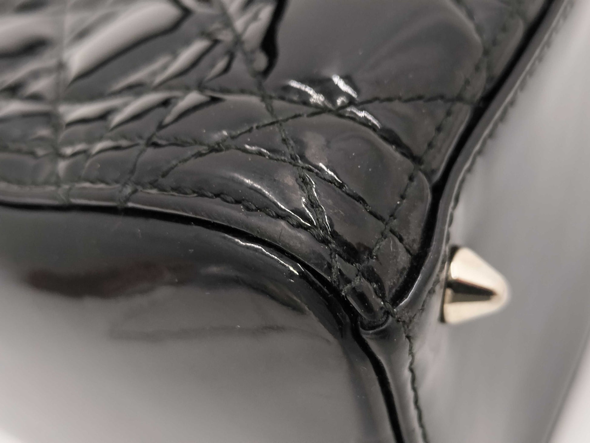 Dior Lady Dior Black Enamel Handbag