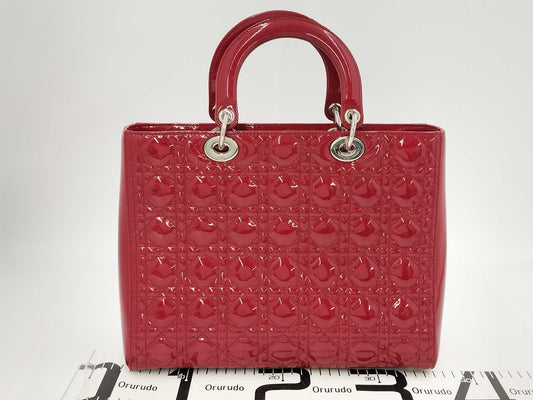 Dior Lady Dior Enamel Red with Silver Hardware Handbag