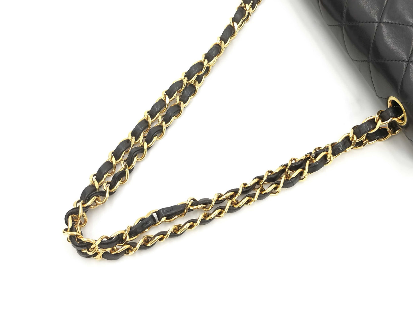 CHANEL Matelasse Black Double Flap Double Chain Shoulder Bag