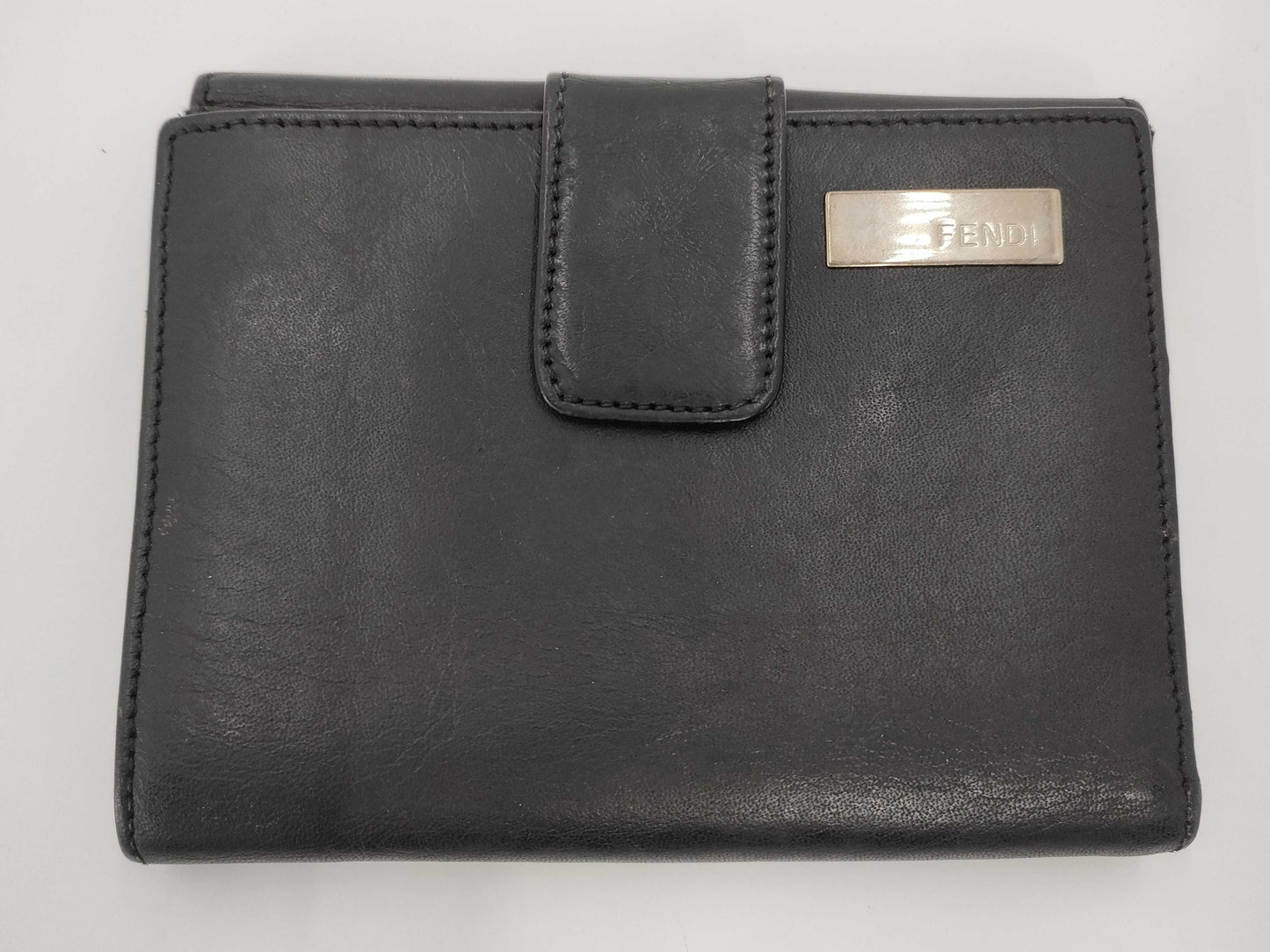 FENDI Leather Double Hook Bifold Wallet Black Wallet