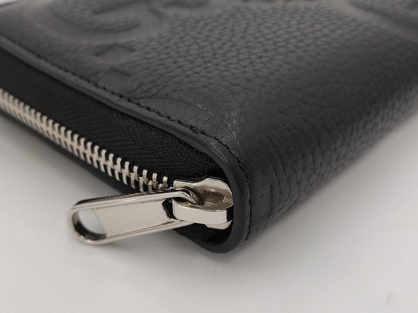 GUCCI 739484 Jumbo GG Leather Round Zip Wallet in Black, with Box and Dust Bag