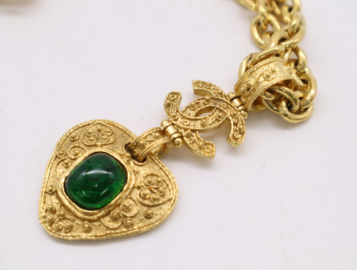 CHANEL Gripoir Long Color Stone Coco Mark Chain Necklace Gold Plated Women's Necklace