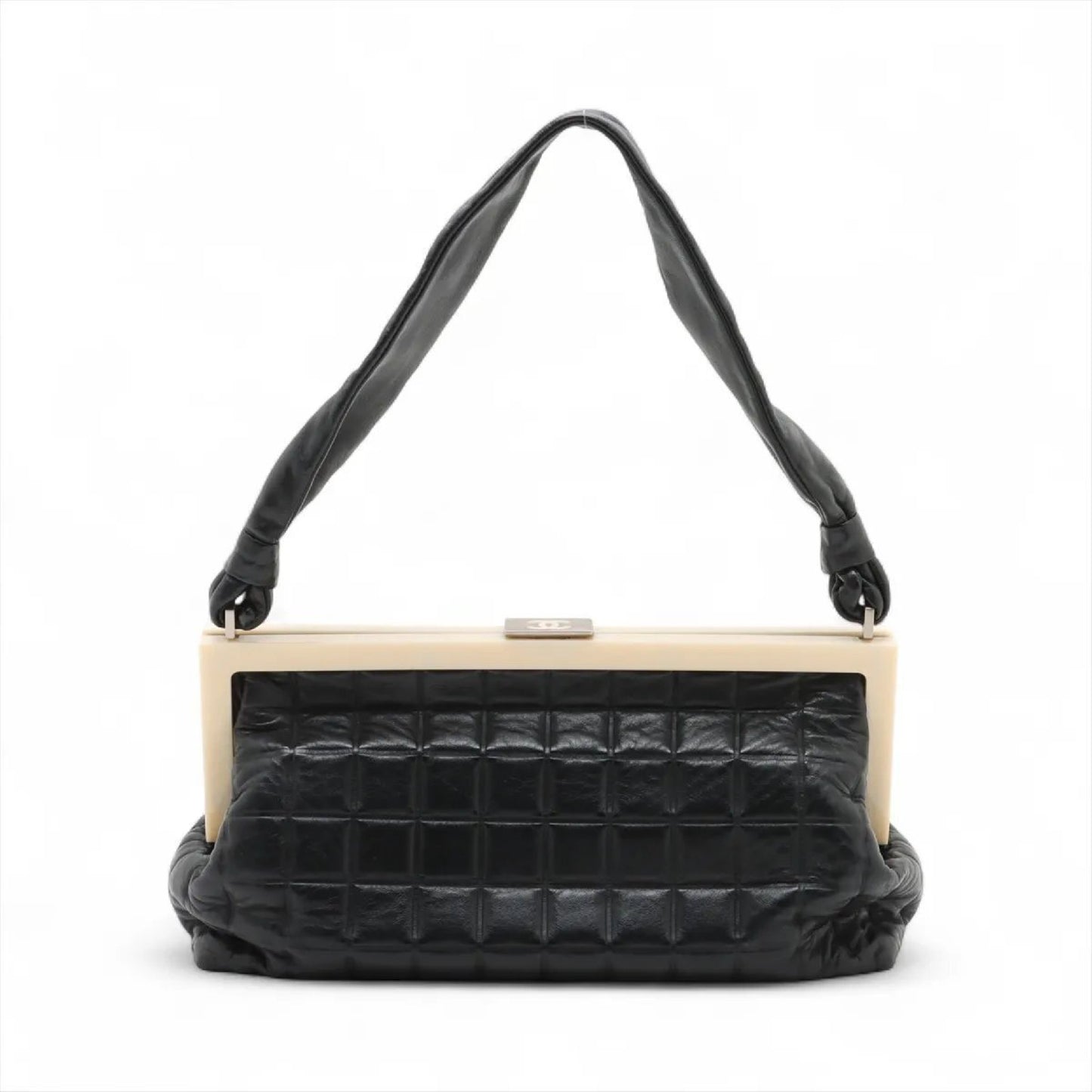 CHANEL CHANEL Chocolate Bar Lambskin Clasp Purse Leather Shoulder Bag with Serial Number Seal, Women's MMM CT51-1, Series 7, LEATHER SHOULDER