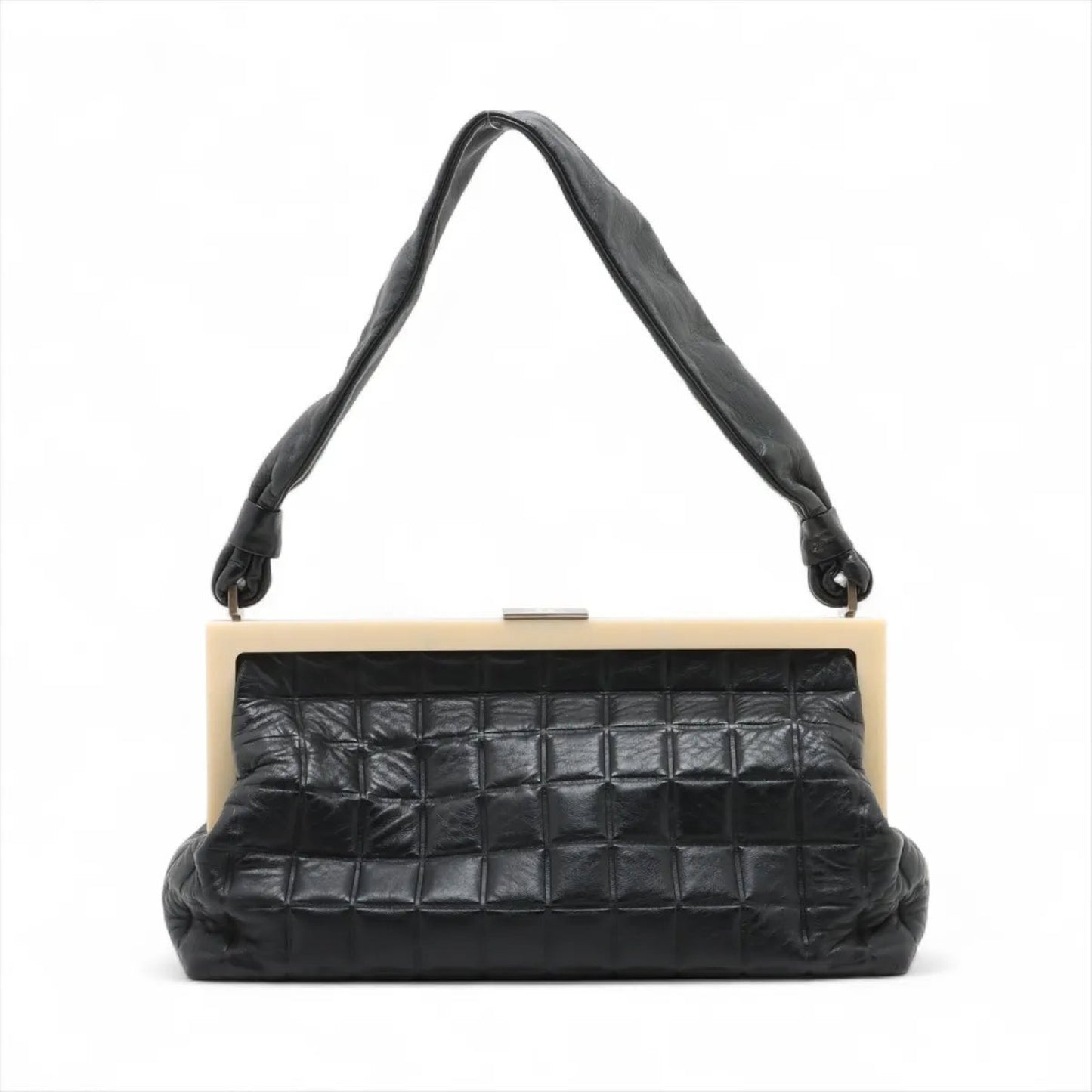 CHANEL CHANEL Chocolate Bar Lambskin Clasp Purse Leather Shoulder Bag with Serial Number Seal, Women's MMM CT51-1, Series 7, LEATHER SHOULDER
