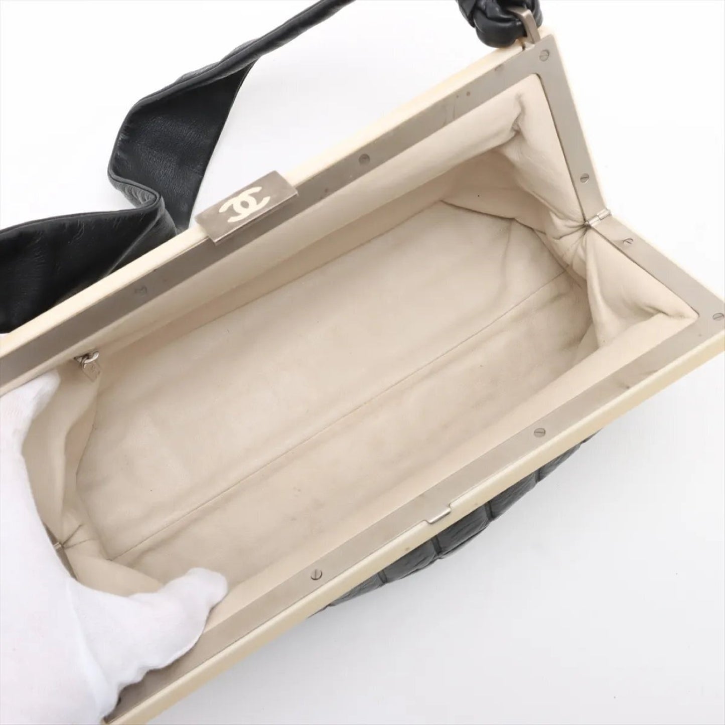 CHANEL CHANEL Chocolate Bar Lambskin Clasp Purse Leather Shoulder Bag with Serial Number Seal, Women's MMM CT51-1, Series 7, LEATHER SHOULDER