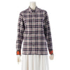 GUCCI Floral Embroidered Check Flannel Long Sleeve Shirt, Navy, Size 36