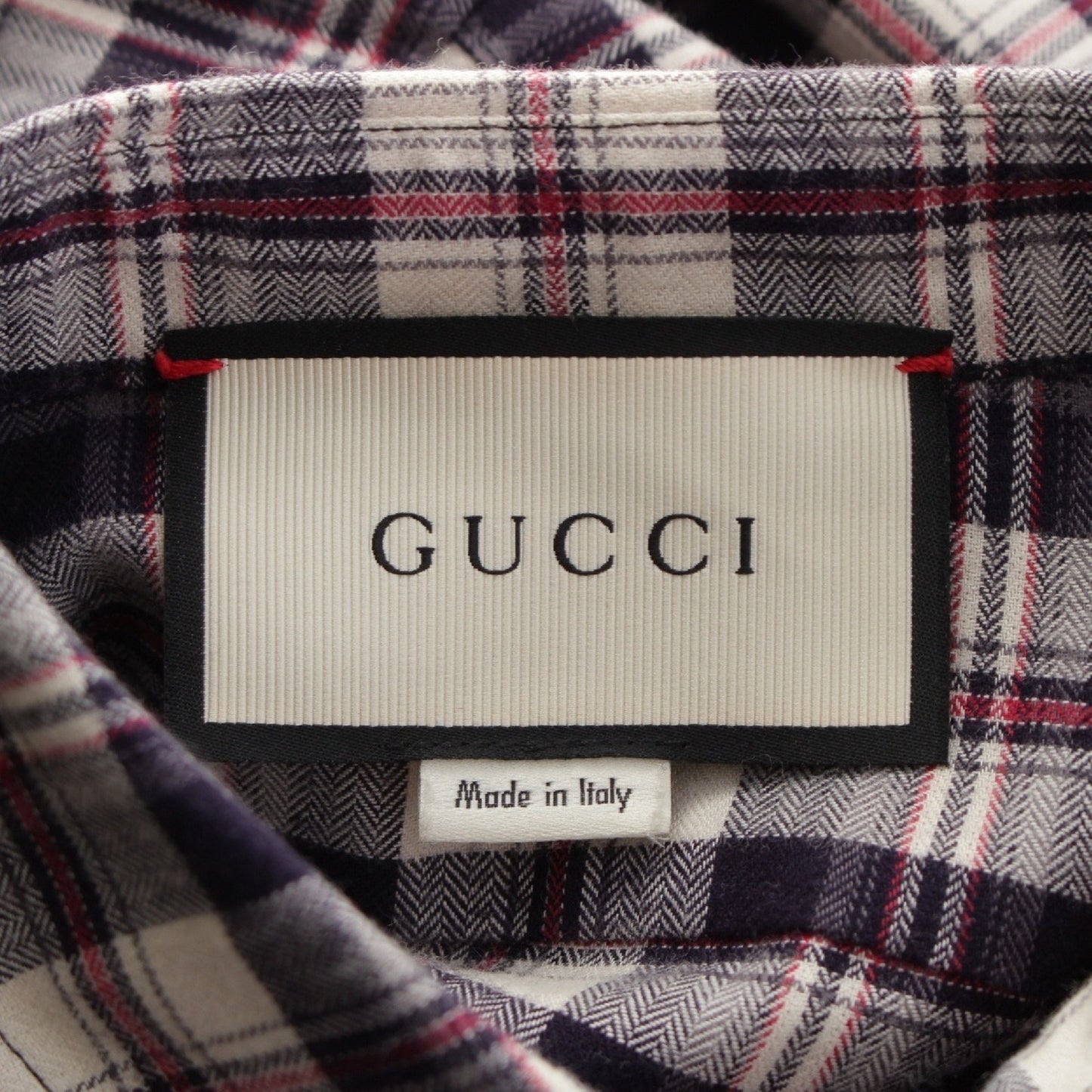 GUCCI Floral Embroidered Check Flannel Long Sleeve Shirt, Navy, Size 36