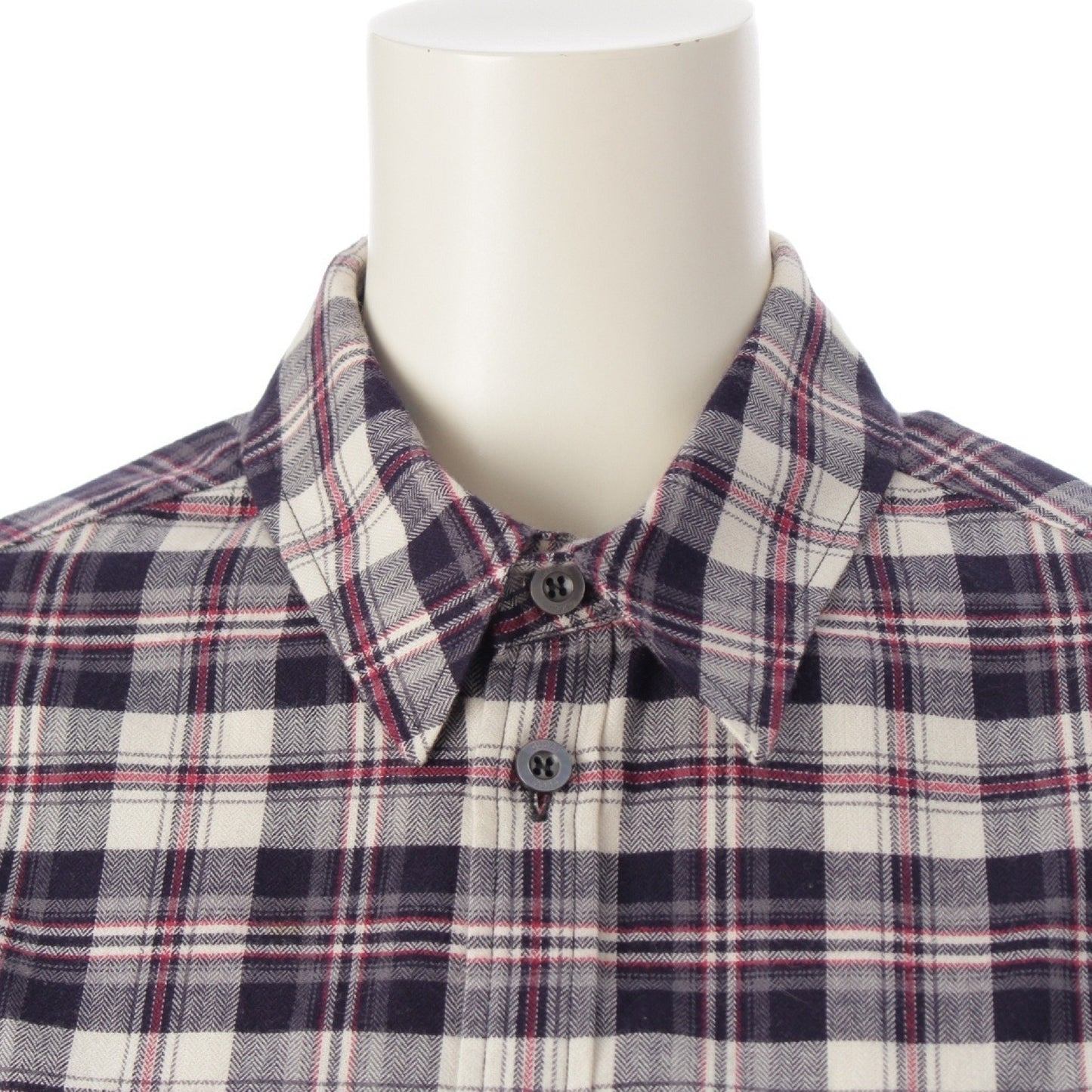 GUCCI Floral Embroidered Check Flannel Long Sleeve Shirt, Navy, Size 36