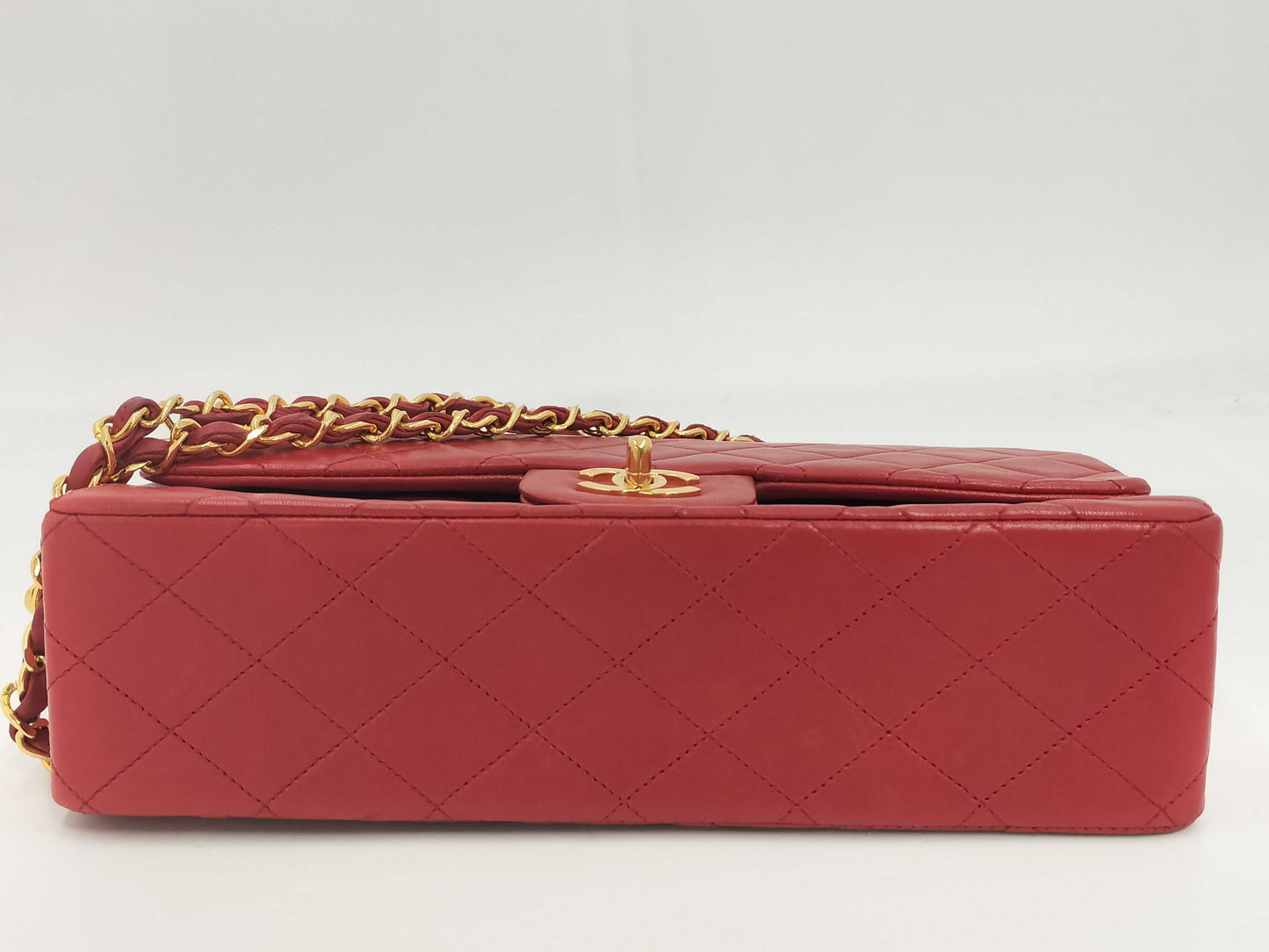 CHANEL Matelasse Double Flap Red Shoulder Bag