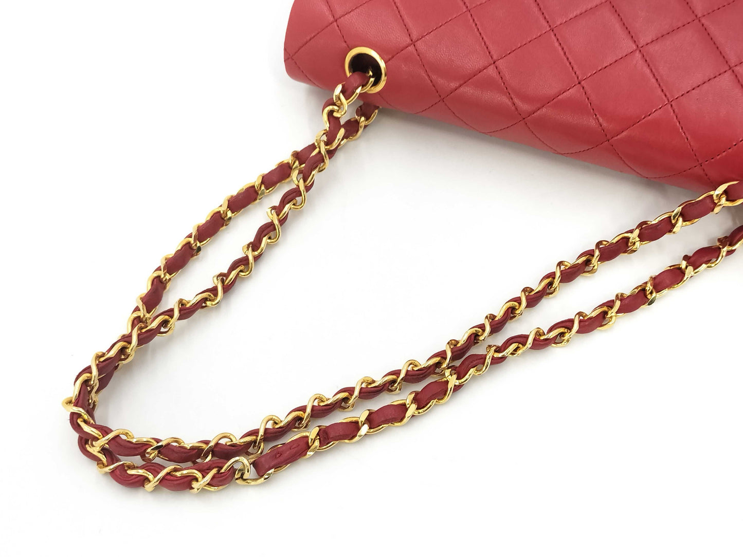 CHANEL Matelasse Double Flap Red Shoulder Bag