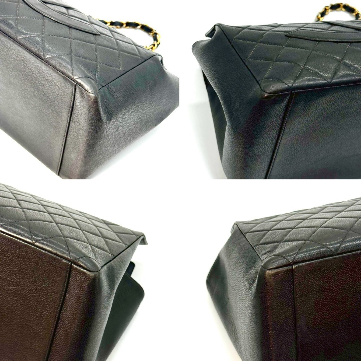 CHANEL Matelasse Coco Mark Caviar Leather Chain Tote Bag Black with Serial Seal Remnants